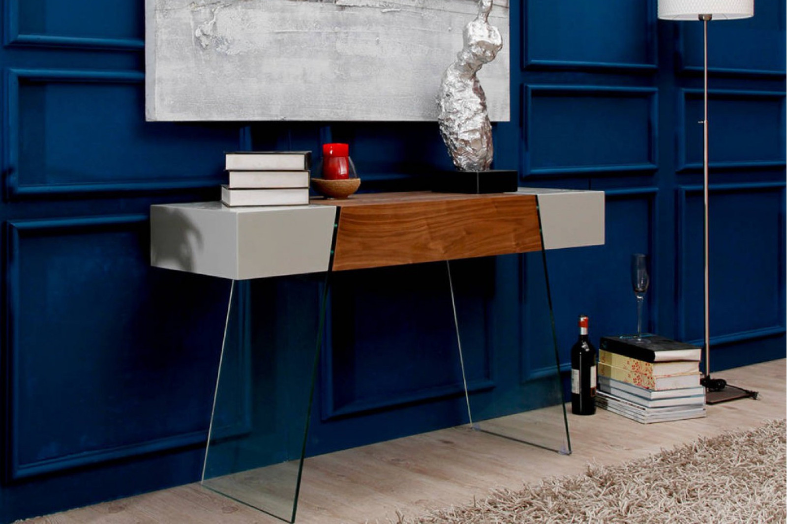 modern üveg konzolasztal