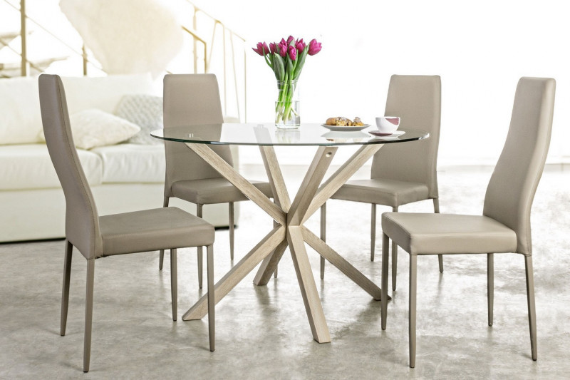 RAY modern üveg étkezőasztal - 114cm - ezüst/fekete/akác Étkezőasztalok