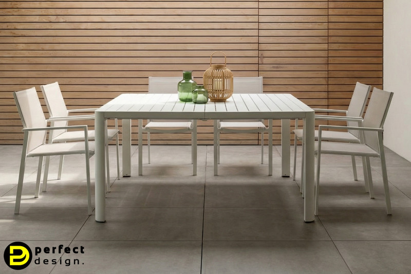 MILTON prémium bővíthető kültéri étkezőasztal -149/97cm - antracit/taupe/fehér BIZZOTTO