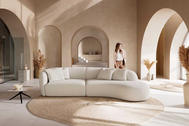 MARINI modern kanapé - beige/szürke bouclé - 330cm DELIFE