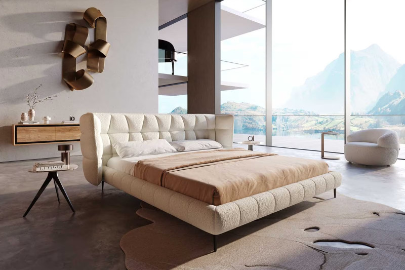 CAPULET prémium bouclé ágykeret -180cm - szürke/krém DELIFE