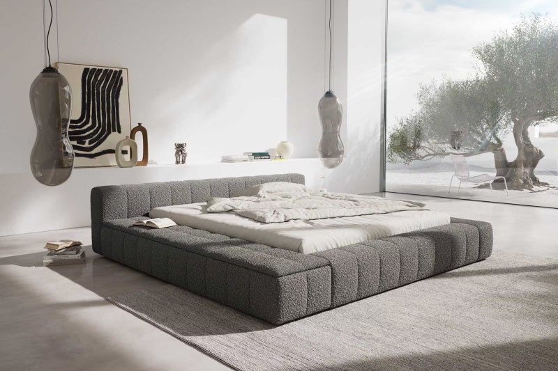 PAVAROTTI prémium  ágykeret -180cm - beige/szürke bouclé DELIFE