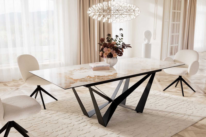 IMPERIO prémium kerámia étkezőasztal - 180-220cm - beige márvány