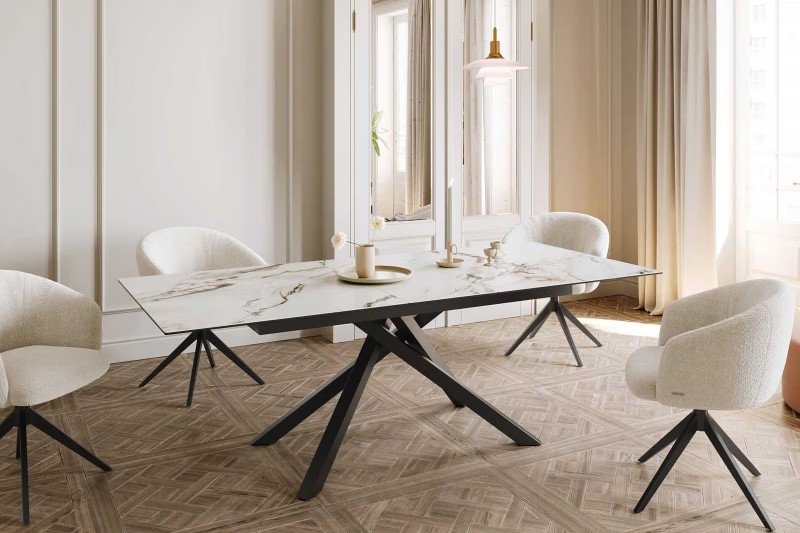 ETERNO prémium kerámia étkezőasztal - 180-220cm - calacatta Bővíthető étkezőasztal