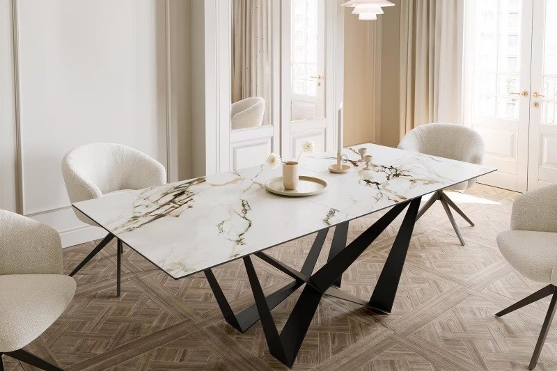 TORIANO prémium kerámia étkezőasztal - 180-220cm - calacatta Bővíthető étkezőasztal