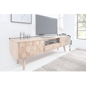 HEXAGON tömör akác Tv-szekrény - 140cm