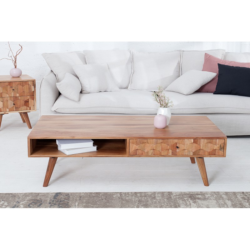 HEXAGON tömör akác dohányzóasztal - 100cm