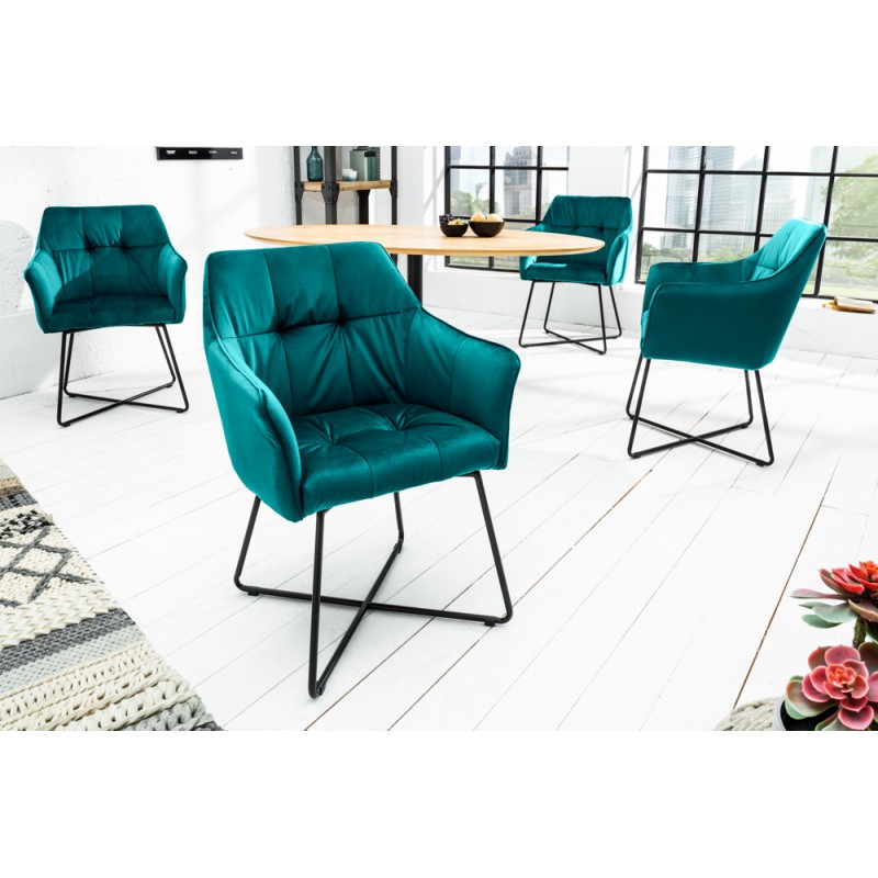 BERNARD design bársony szék - türkiz