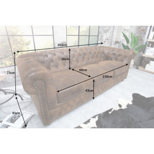CHESTER design 3 személyes kanapé - antik kávé