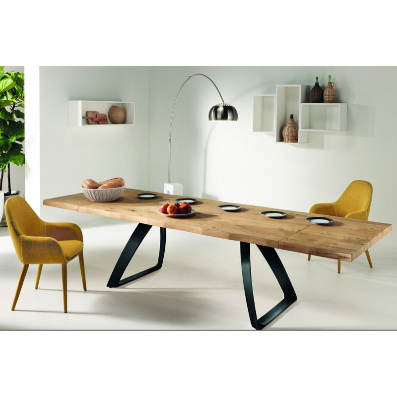 PONTE tölgyfa furnér bővíthető design étkezőasztal - natur/fekete