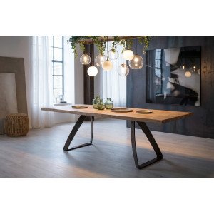 PONTE tölgyfa furnér bővíthető design étkezőasztal - natur/fekete Bővíthető étkezőasztal