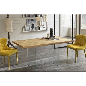 VOLARE tölgyfa dekor design étkezőasztal üveg lábakkal Étkezőasztalok