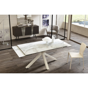 CERAMICA X kerámia lapos bővíthető design étkezőasztal - márvány/beige/szürke márvány/szürke/calacatta márvány