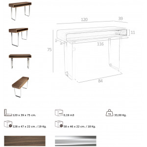 EMERALD design konzolasztal - dió - 120cm