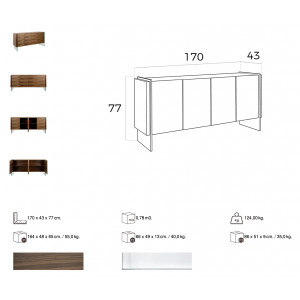 HILTON design komód - dió -170cm