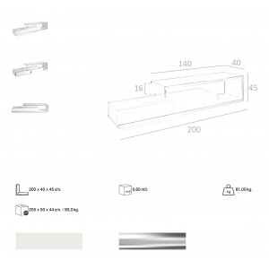 PHASE design TV-szekrény - 200cm -fehér