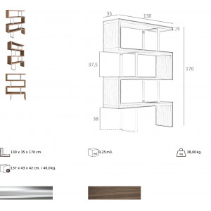 MADRAS design polc - 170cm - dió