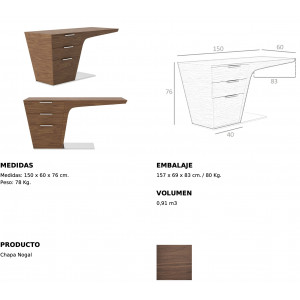 BROKER design íróasztal - 150cm - dió