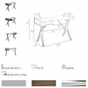 ORIGAMI design íróasztal - 120cm - szürke/dió
