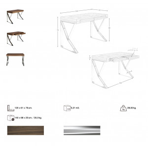 VALLURE design íróasztal - 120cm - dió