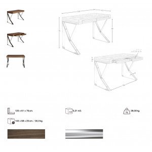 VALLURE design íróasztal - 120cm - dió