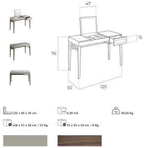 PANDORA design fésülködőasztal - szürke/dió