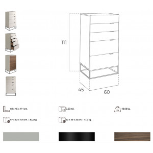 PASADENA TALL design fiókos szekrény - szürke
