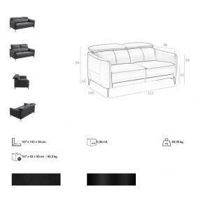 VIGO prémium bőr kanapé - 2 személyes - fekete