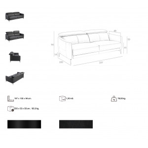 VIGO prémium bőr kanapé - 3 személyes - fekete