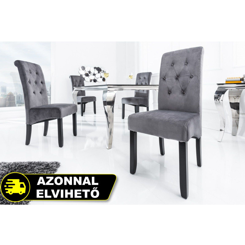 VALENTINO modern bársony étkezőszék - szürke