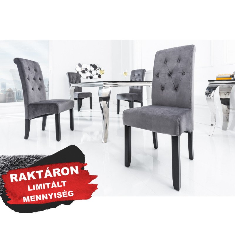VALENTINO modern bársony étkezőszék - szürke