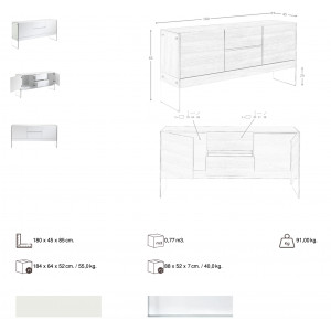 EMONA design komód - 180cm - fehér