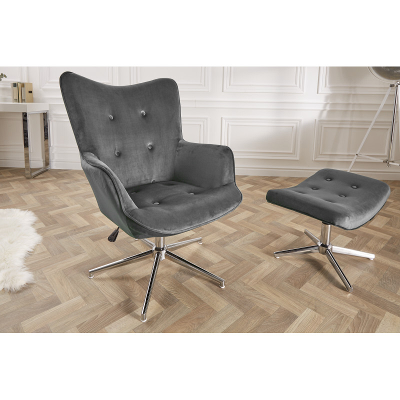 LOUNGER design bársony fotel - szürke