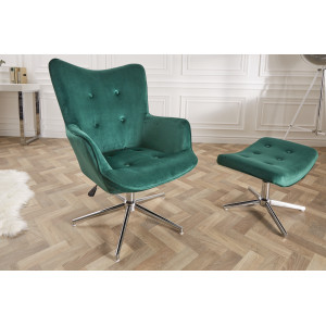 LOUNGER design bársony fotel - zöld