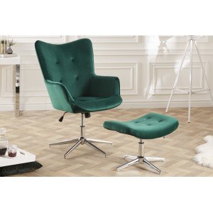 LOUNGER design bársony fotel - zöld INVICTA