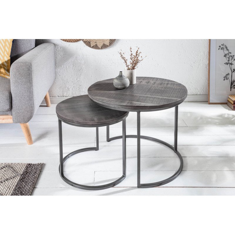 ELEMENTS mangófa lerakóasztal szett - szürke