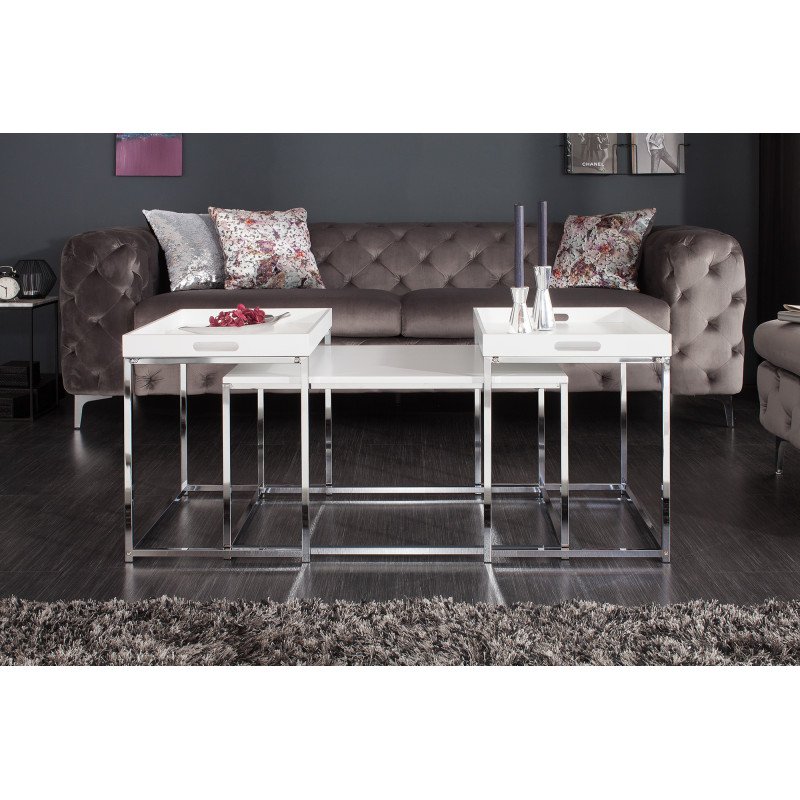 TRIO modern dohányzóasztal szett - fehér