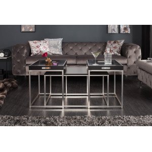 TRIO modern dohányzóasztal szett - fekete INVICTA