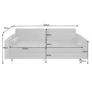 COZY VELVET design bársony kanapé - 220cm - szürke