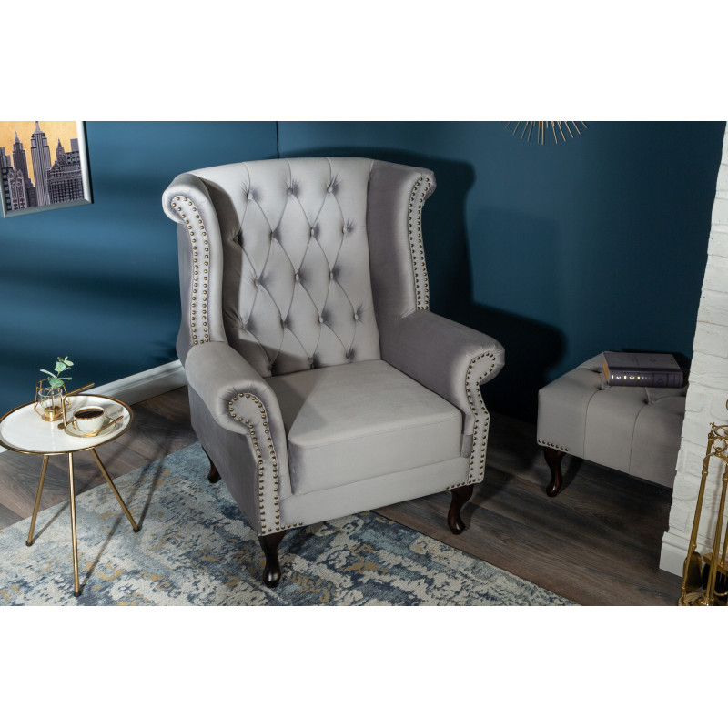 CHESTER design bársony fotel - szürke