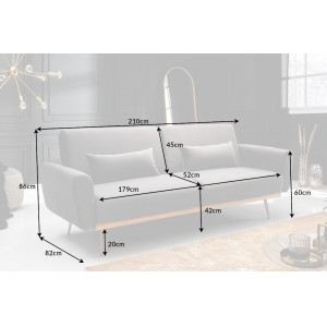 BELLEZZA modern bársony kanapé - 210cm - szürke