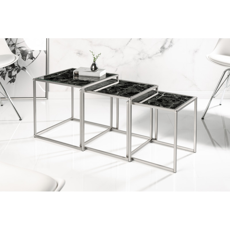 ELEMENTS design márvány lerakóasztal szett - fekete