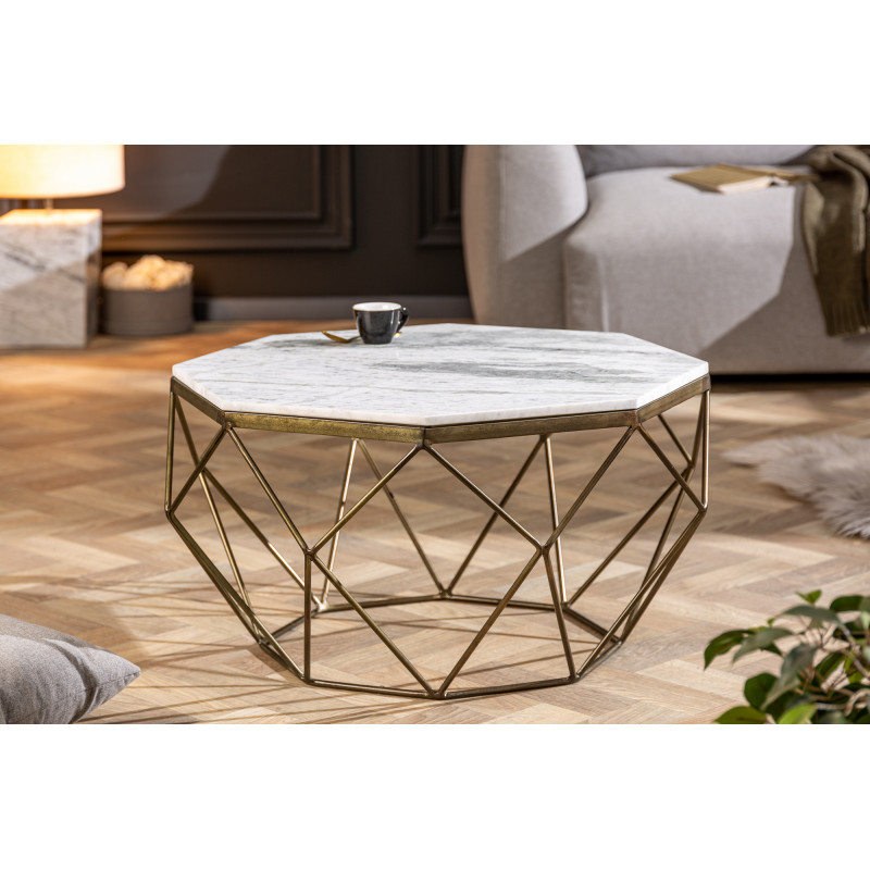 DIAMOND modern márvány dohányzóasztal - 69cm - fehér
