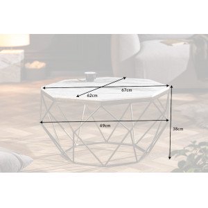 DIAMOND modern márvány dohányzóasztal - 69cm - fehér