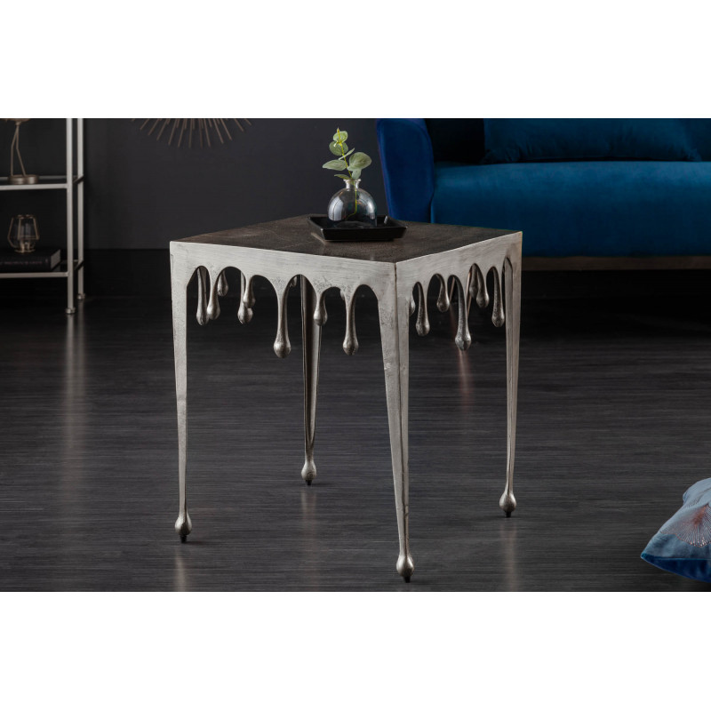 LIQUID design fém lerakóasztal - 34/46cm - ezüst