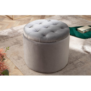 MODERN BAROCK modern bársony puff/tároló - 50cm - szürke INVICTA