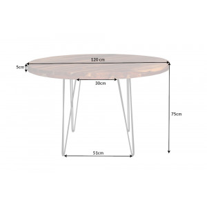 MALUN tömör rózsafa kerek étkezőasztal - 80/120cm