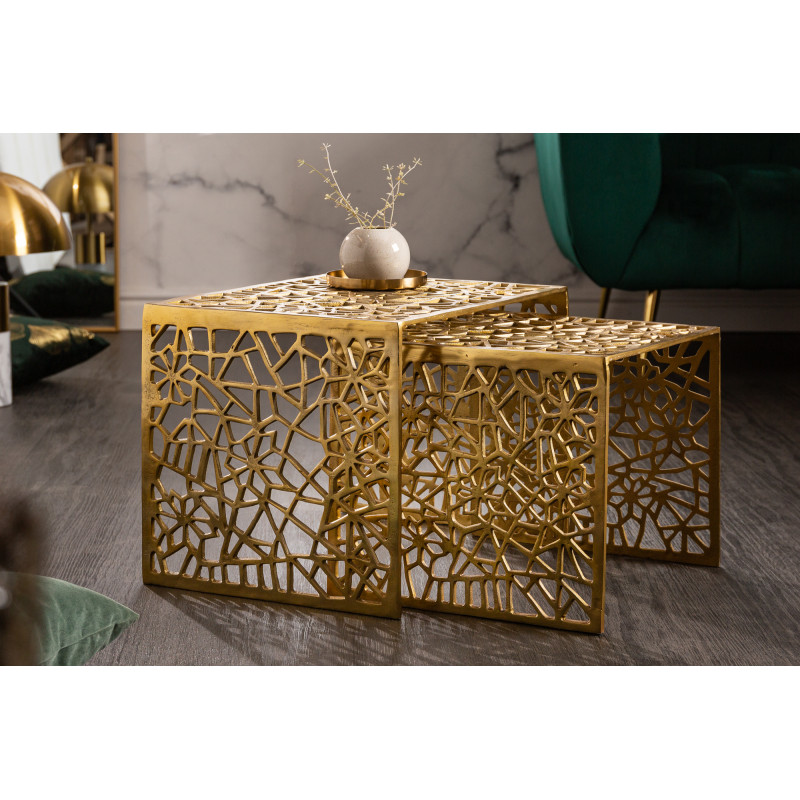 ABSTRACT design fém dohányzóasztal szett - arany