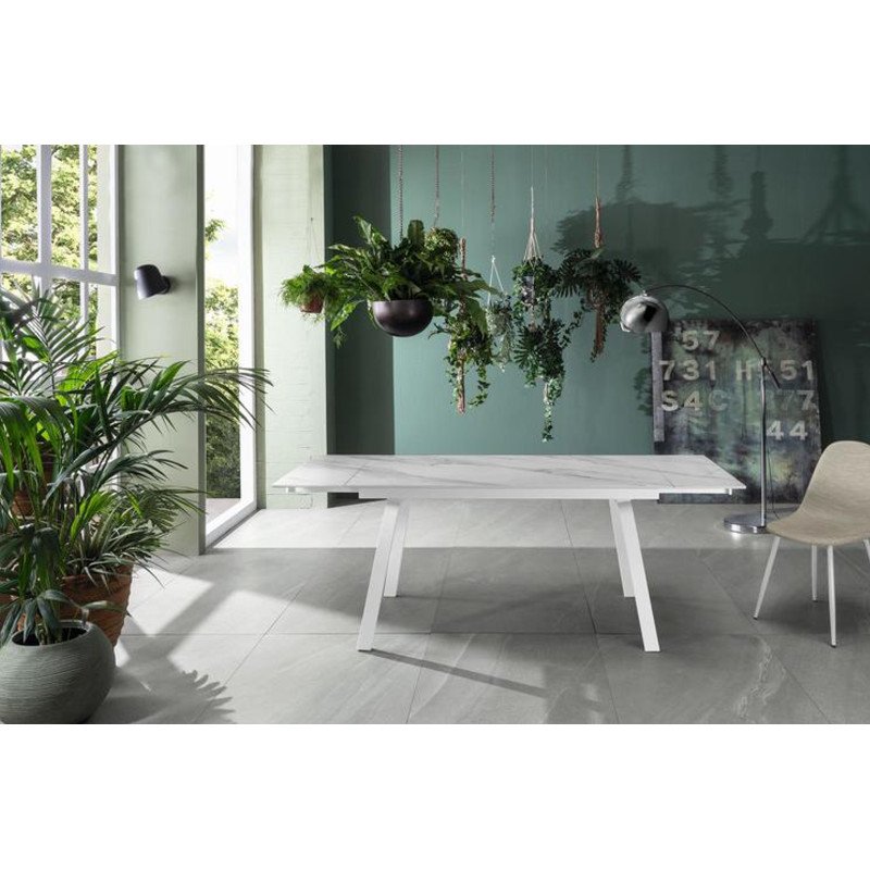 DYLAN MARBLE design bővíthető étkezőasztal - kerámia- 140-200cm - fehér márvány