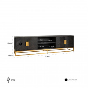 BLACKBONE exkluzív TV-szekrény - 220cm - arany/ezüst